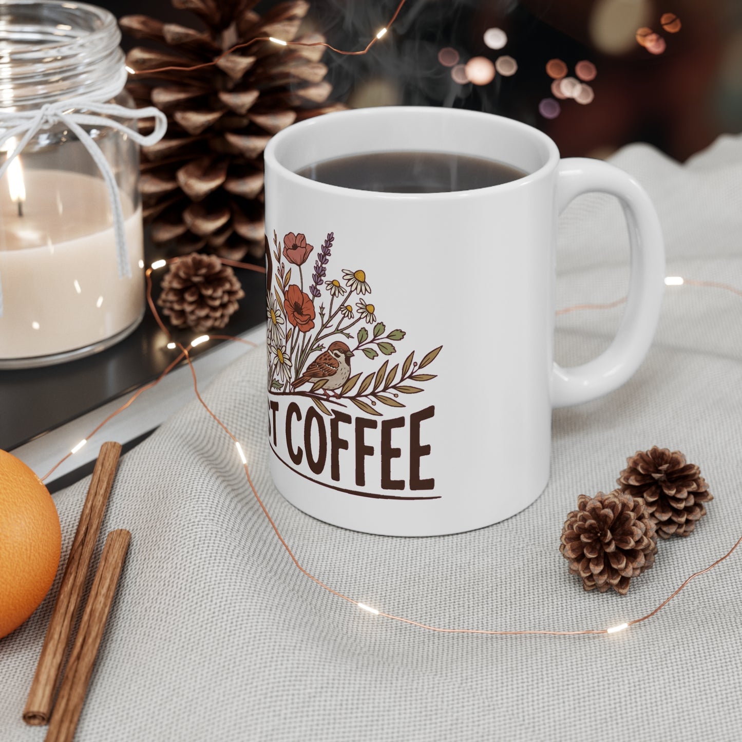 But First Coffee Poppy Daisy Sparrow - Mug 11oz
