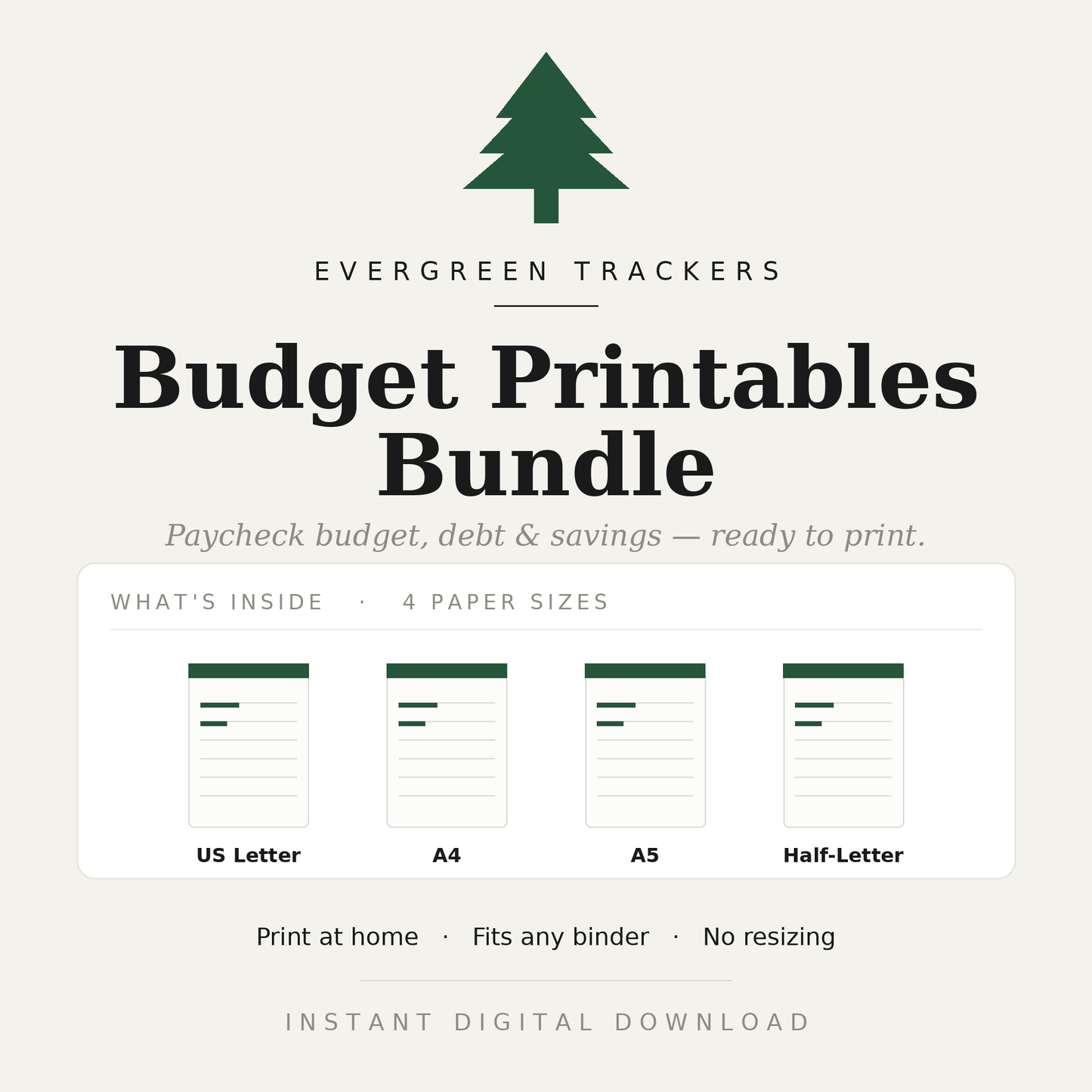 Budget Printables Bundle — Paycheck Budget, Debt & Savings | A4, US Letter, A5 & Half-Letter PDF