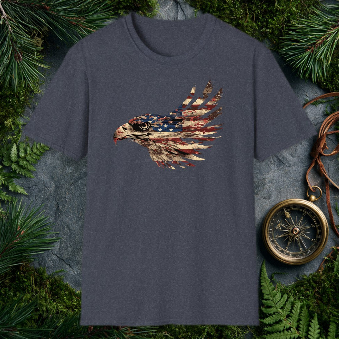 A bald eagle's profile emerges from the red, white, and blue of the American flag — stars across the crown, stripes sweeping back into feathers. It's for the…