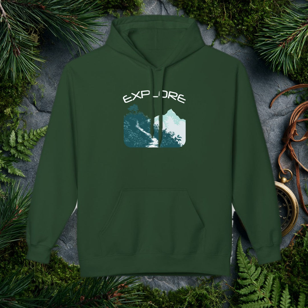 A winding trail cuts through dense teal foliage toward a mist-wrapped mountain peak, a lone tree silhouetted above the ridge — for the hiker who knows the path…