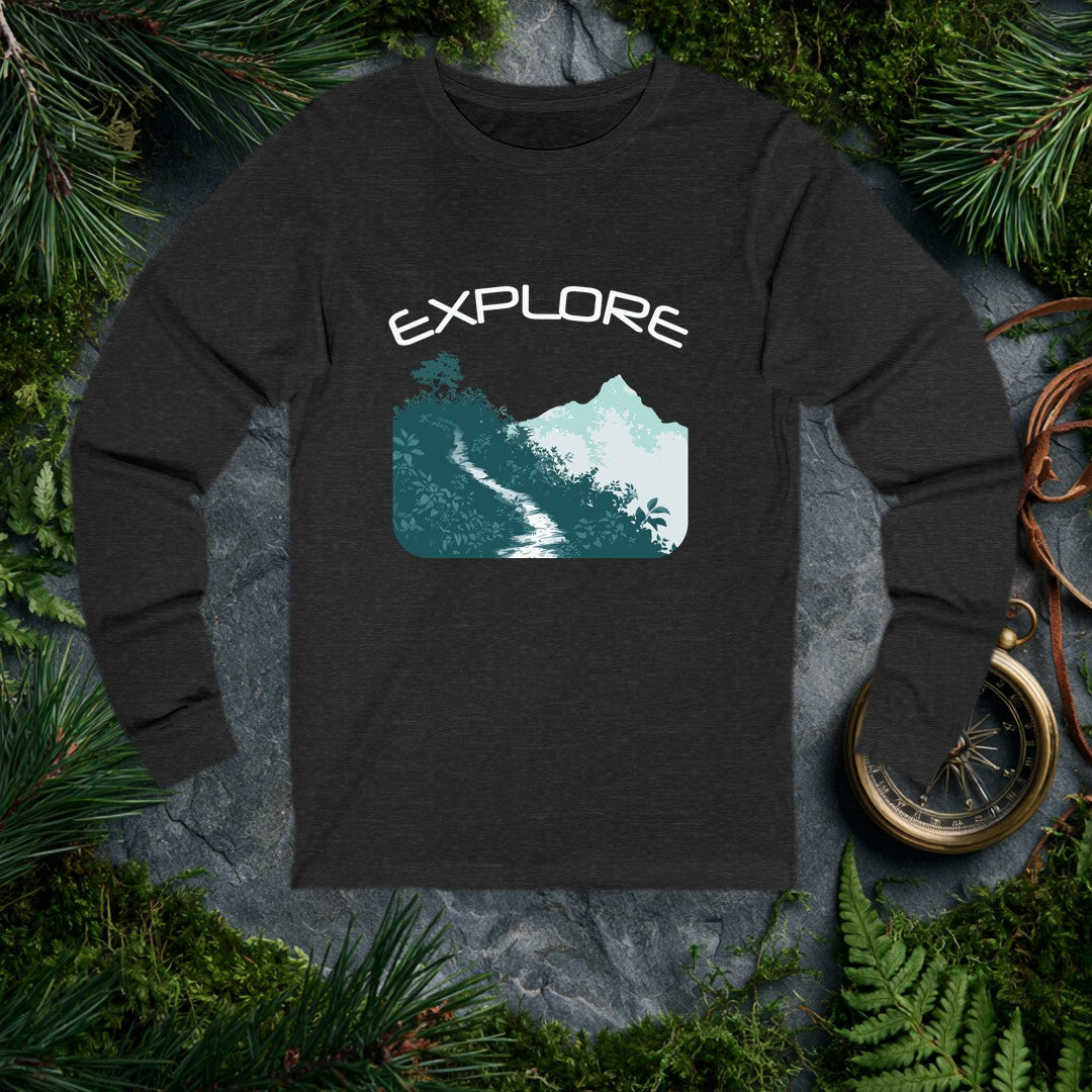 A winding trail cuts through dense teal foliage toward a mist-wrapped mountain peak, a lone tree silhouetted above the ridge — for the hiker who knows the path…