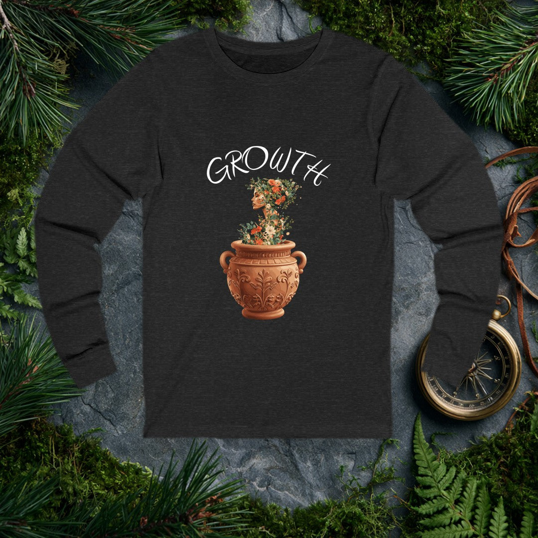 A woman's silhouette rises from an ornate terracotta urn, her form woven through with climbing roses, white dahlias, and trailing greenery — made for the…
