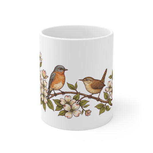 Bluebird & Wren on Dogwood - Mug 11oz