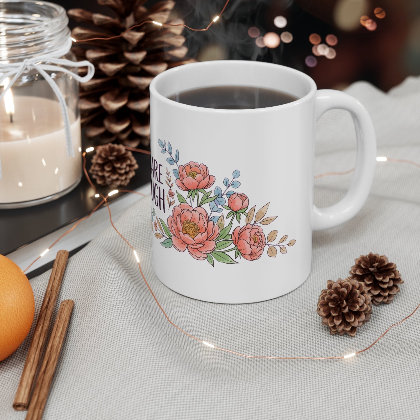 You Are Enough Peony Wreath - Mug 11oz