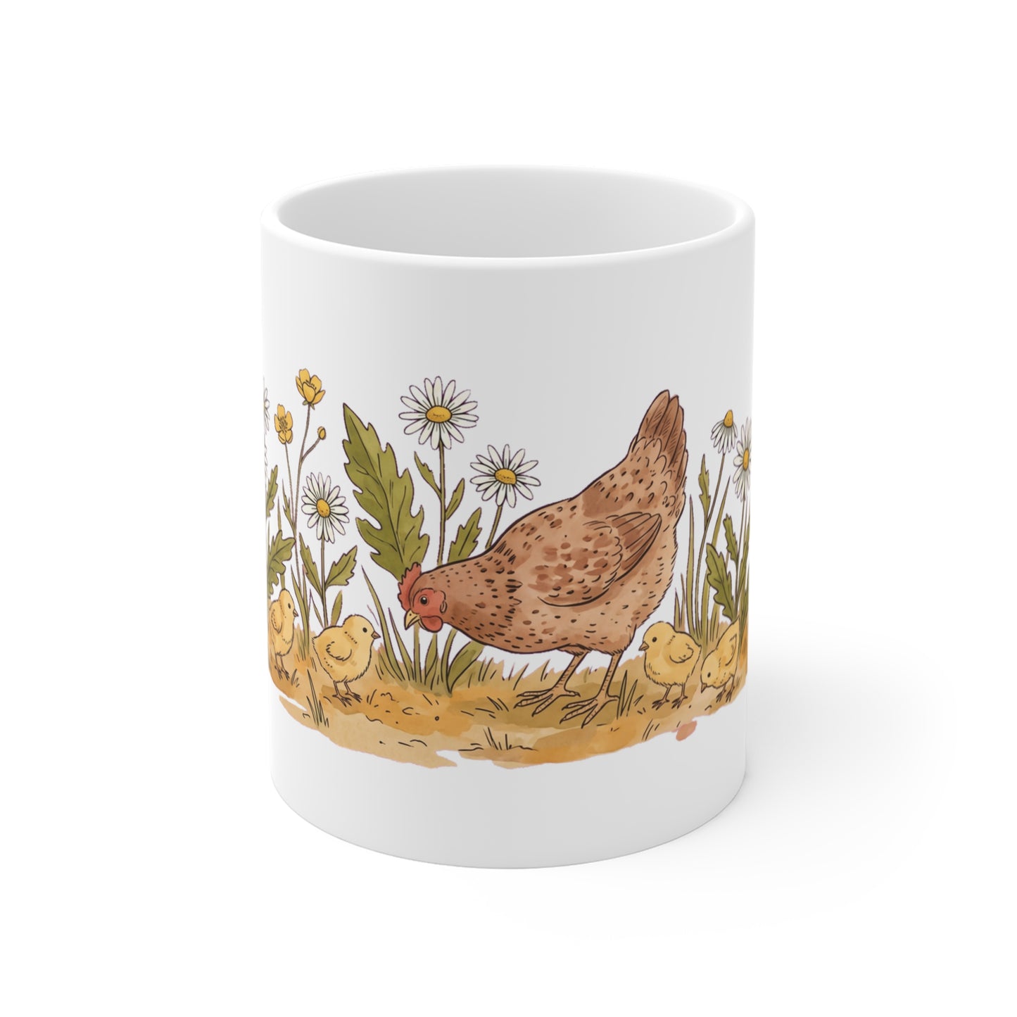 Hen & Chicks in the Daisy Meadow - Mug 11oz