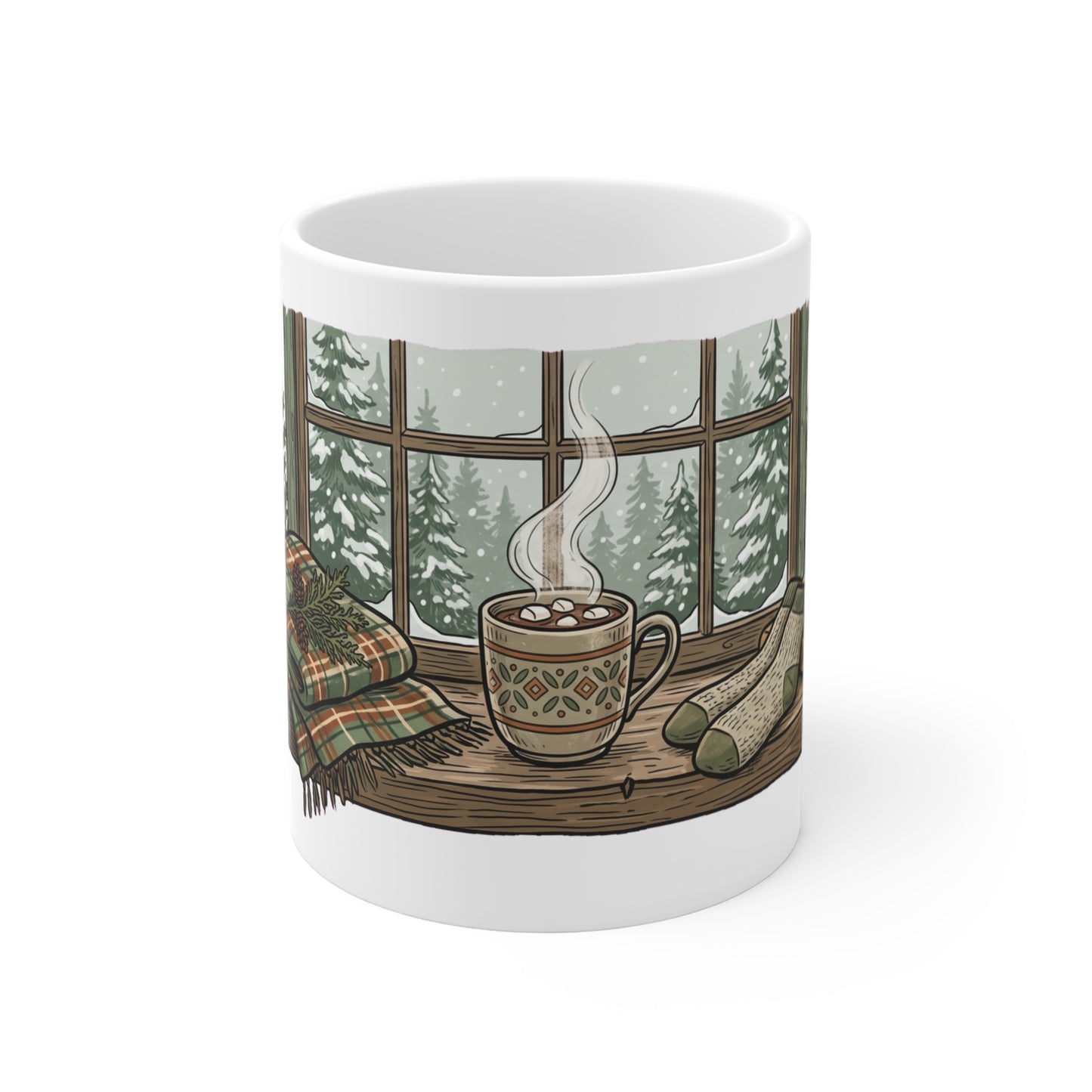 Cozy Cabin Window in Snow - Mug 11oz