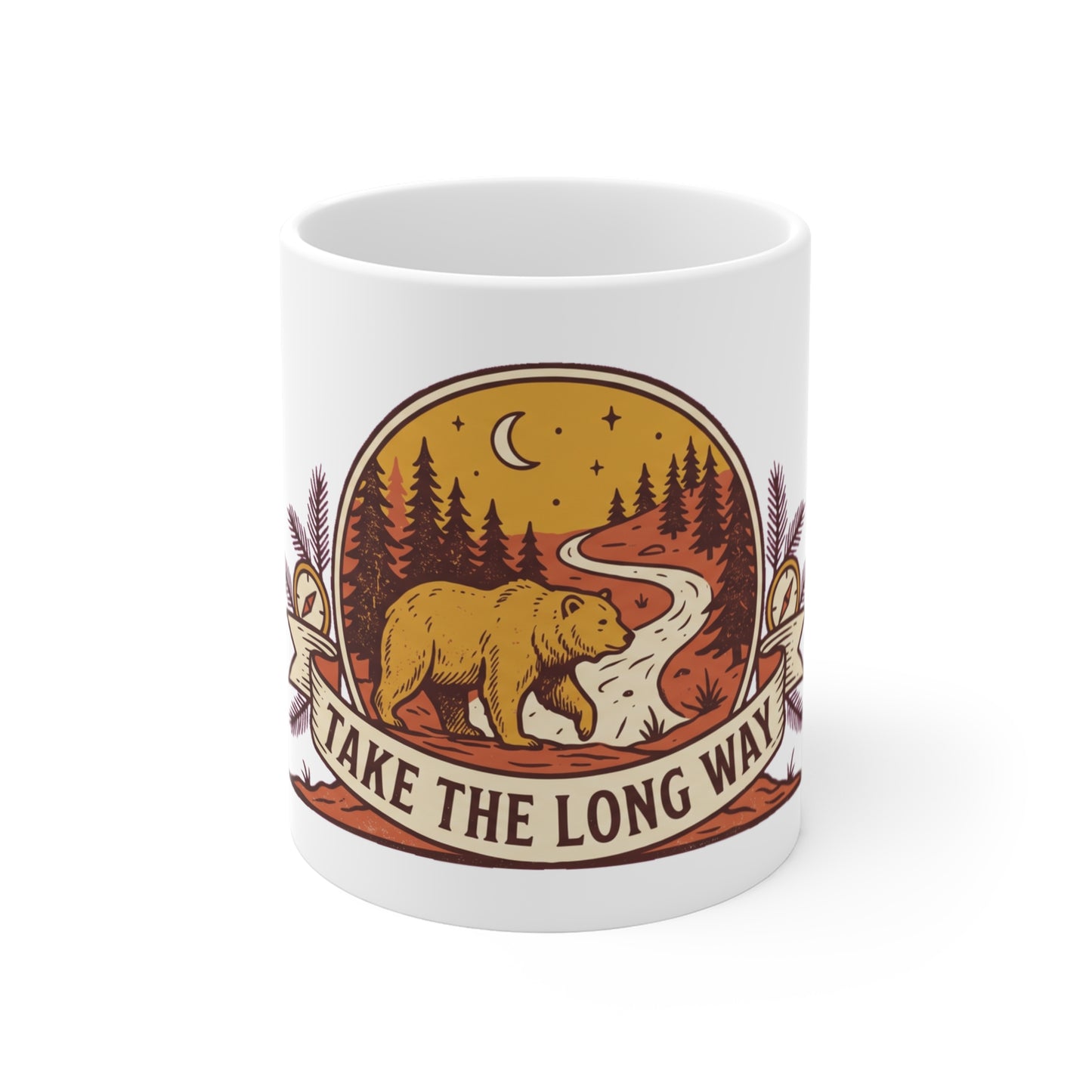 Original hand-drawn designs inspired by nature and the outdoors, from Evergreen Tees. The Take the Long Way Bear Badge design, made to order by Evergreen Tees.