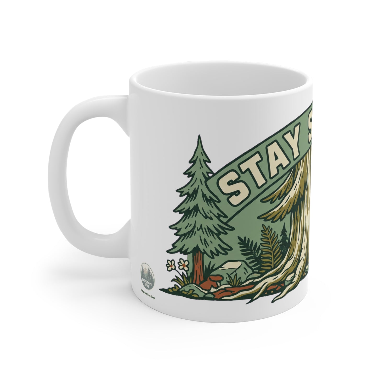 Original hand-drawn designs inspired by nature and the outdoors, from Evergreen Tees. The Stay Squatchy Forest Badge design, made to order by Evergreen Tees.