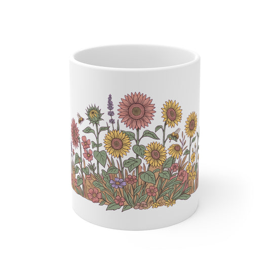 Hollyhock & Marigold Bee Garden - Mug 11oz