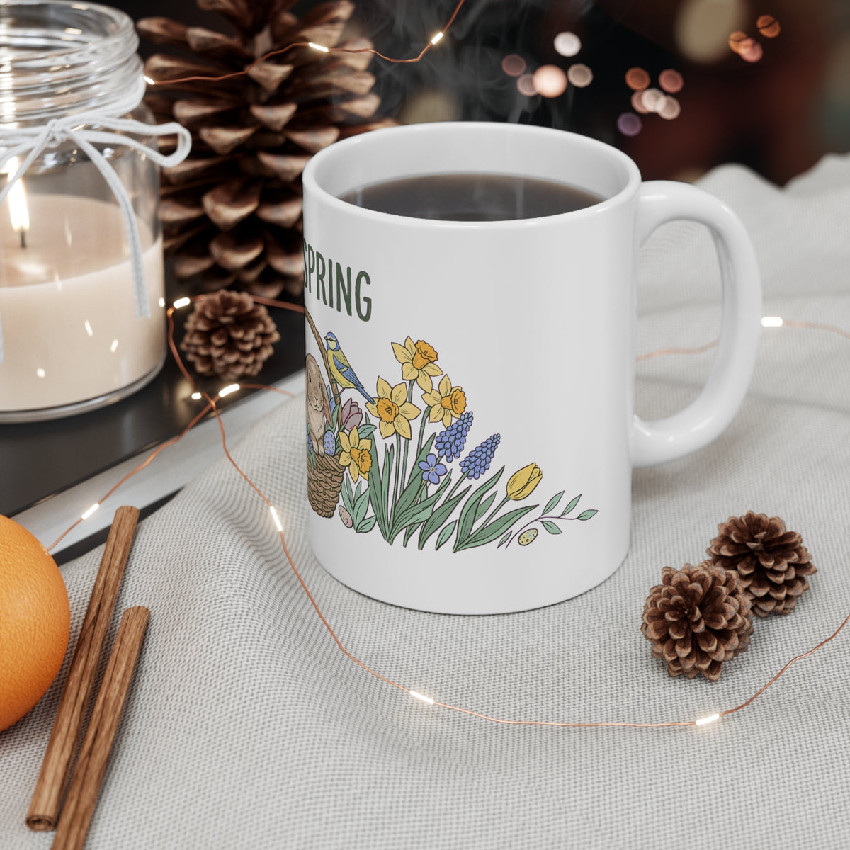 Hello Spring Tulip & Daffodil Basket - Mug 11oz