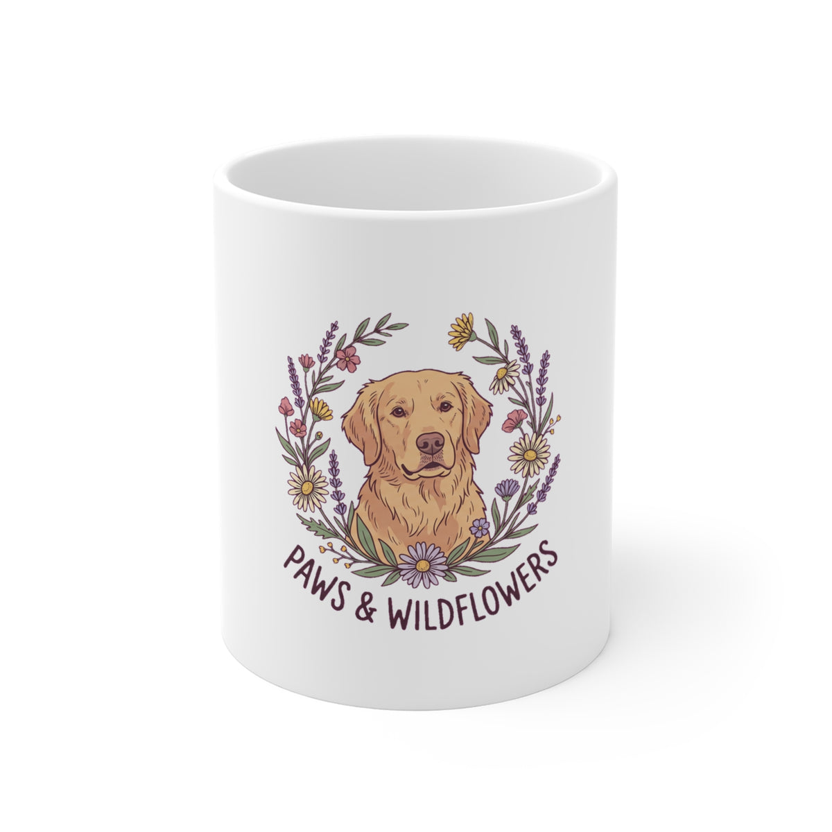 Golden Retriever Daisy & Lavender Wreath - Mug 11oz