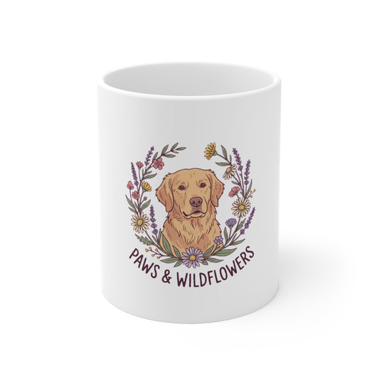 Golden Retriever Daisy & Lavender Wreath - Mug 11oz