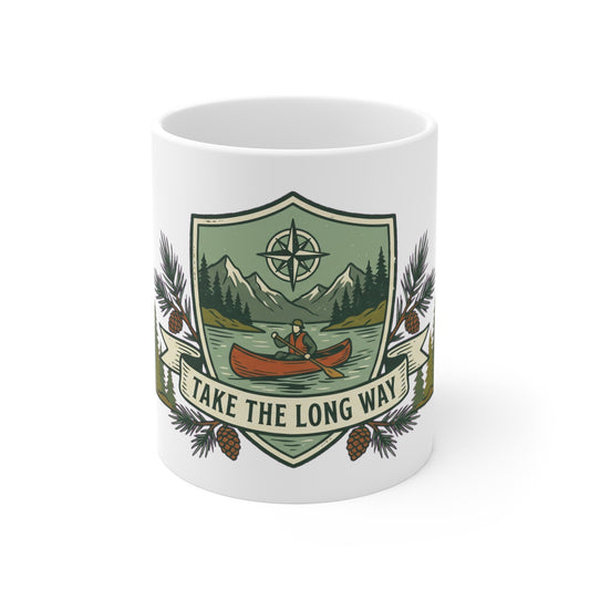 Original hand-drawn designs inspired by nature and the outdoors, from Evergreen Tees. The Take the Long Way Badge design, made to order by Evergreen Tees.
