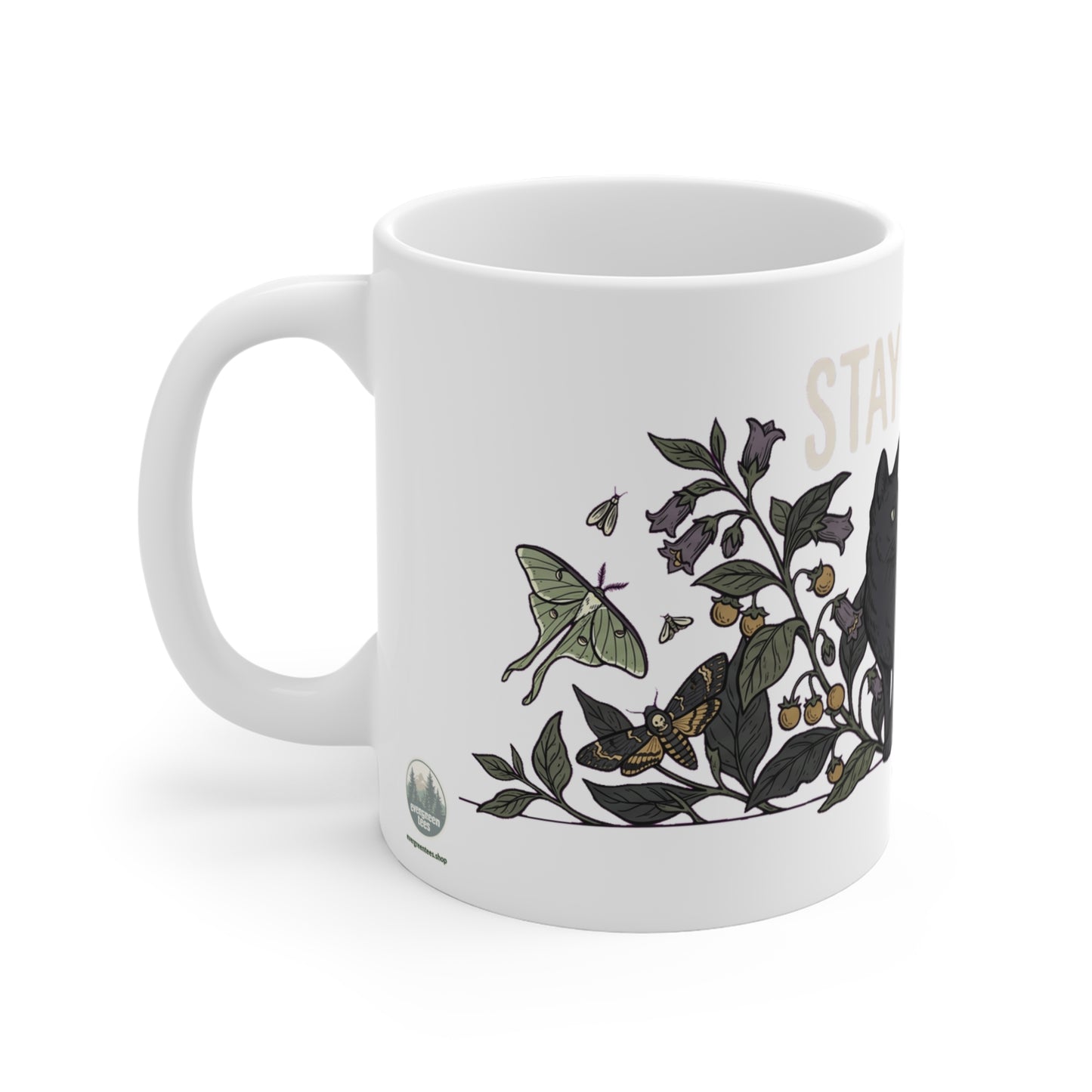 Stay Spooky Black Cat & Moth Botanical - Mug 11oz