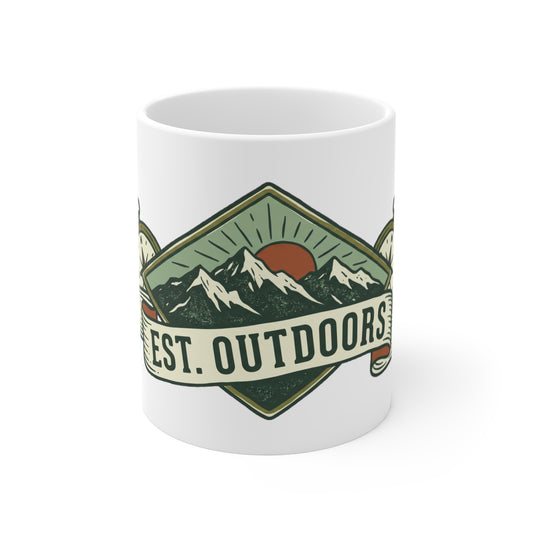Original hand-drawn designs inspired by nature and the outdoors, from Evergreen Tees. The Est. Outdoors Mountain Badge design, made to order by Evergreen Tees.