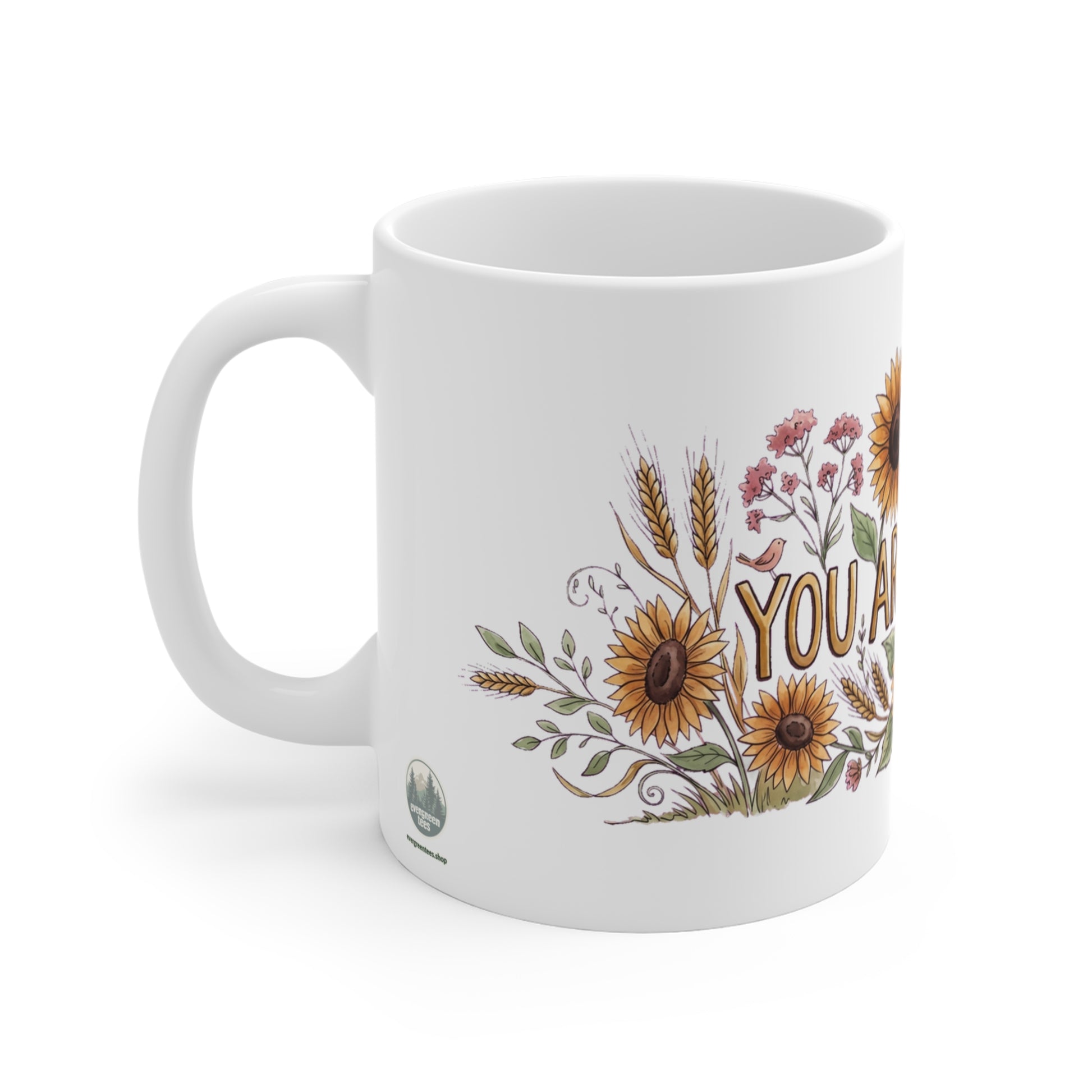Original hand-drawn designs inspired by nature and the outdoors, from Evergreen Tees. The You Are Enough Sunflower & Yarrow Meadow design, made to order by…