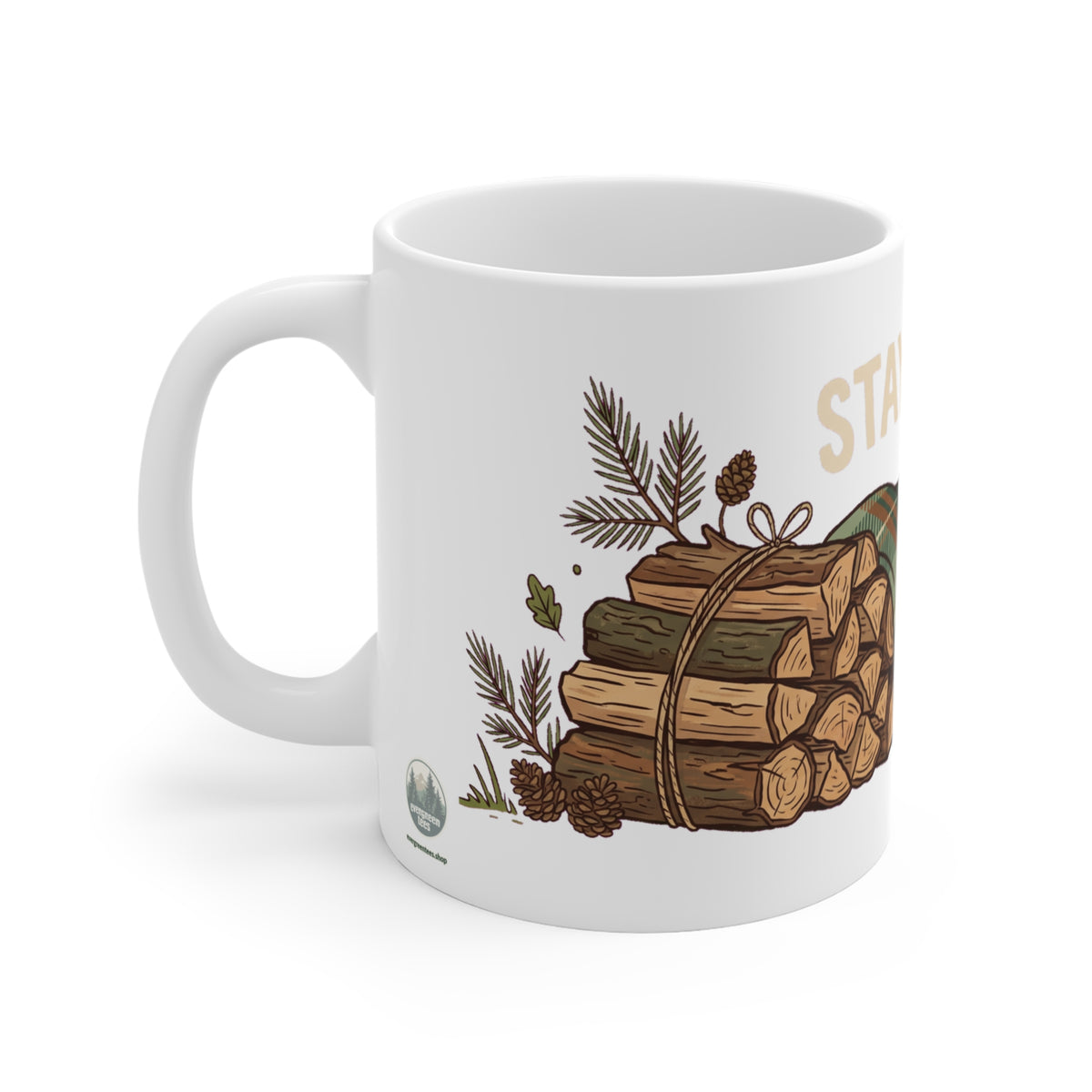 Original hand-drawn designs inspired by nature and the outdoors, from Evergreen Tees. The Stay Cozy Firewood & Lantern design, made to order by Evergreen Tees.