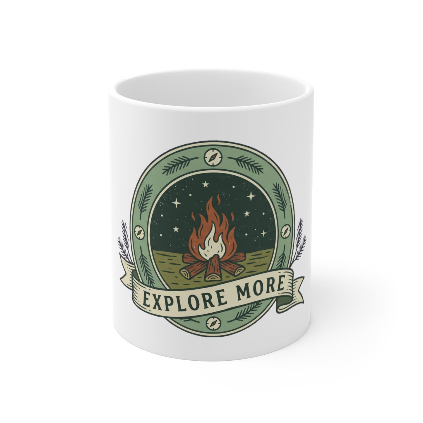 Original hand-drawn designs inspired by nature and the outdoors, from Evergreen Tees. The Explore More Campfire Badge design, made to order by Evergreen Tees.