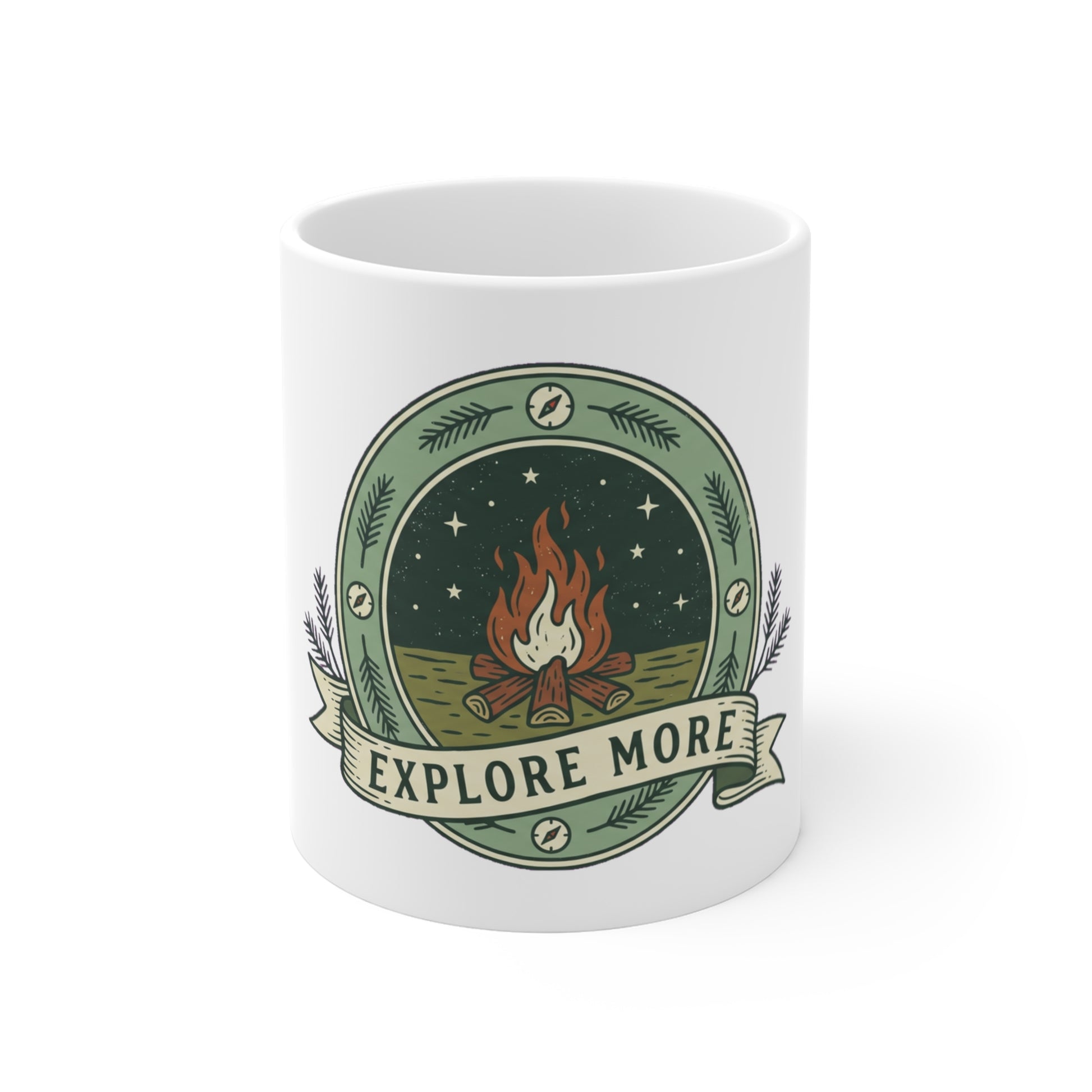 Original hand-drawn designs inspired by nature and the outdoors, from Evergreen Tees. The Explore More Campfire Badge design, made to order by Evergreen Tees.