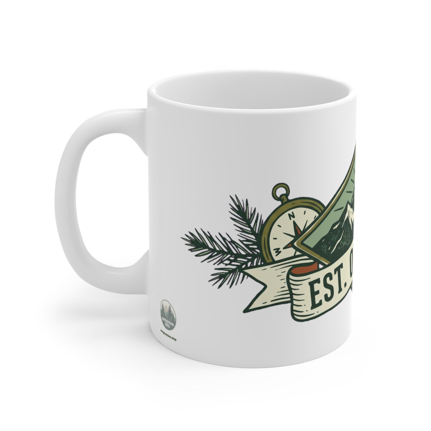 Original hand-drawn designs inspired by nature and the outdoors, from Evergreen Tees. The Est. Outdoors Mountain Badge design, made to order by Evergreen Tees.