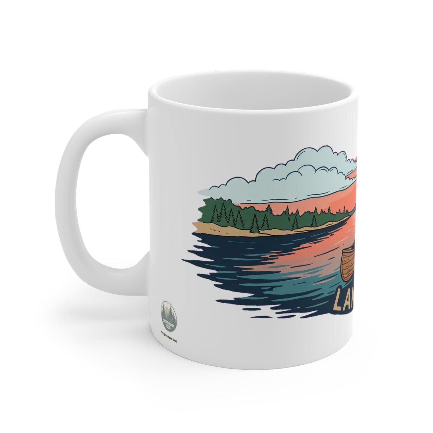 Original hand-drawn designs inspired by nature and the outdoors, from Evergreen Tees. The Lake Days Canoe Sunset design, made to order by Evergreen Tees.
