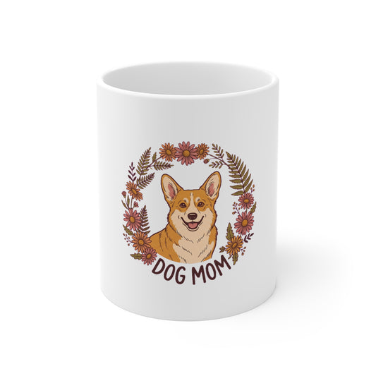 Corgi Dog Mom Daisy Wreath - Mug 11oz