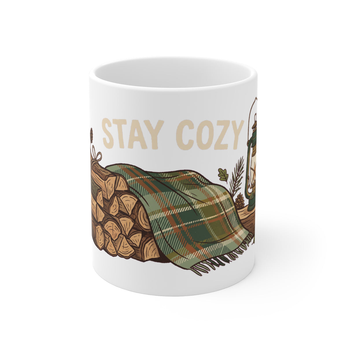 Original hand-drawn designs inspired by nature and the outdoors, from Evergreen Tees. The Stay Cozy Firewood & Lantern design, made to order by Evergreen Tees.