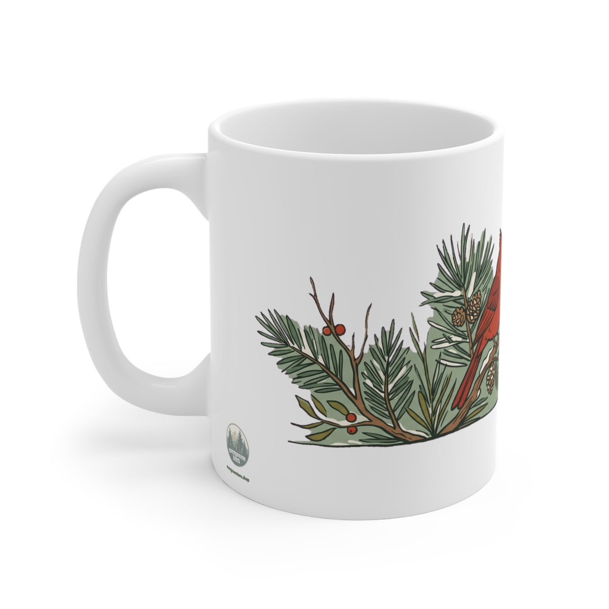 Cardinal on Pine & Holly - Mug 11oz