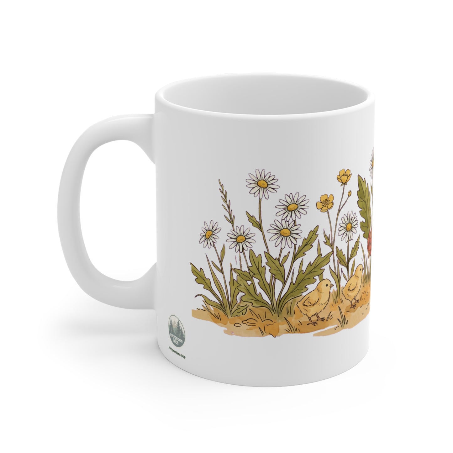 Hen & Chicks in the Daisy Meadow - Mug 11oz