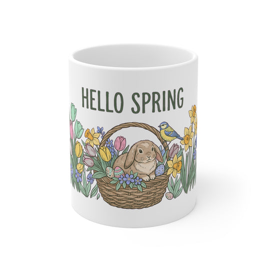 Hello Spring Tulip & Daffodil Basket - Mug 11oz