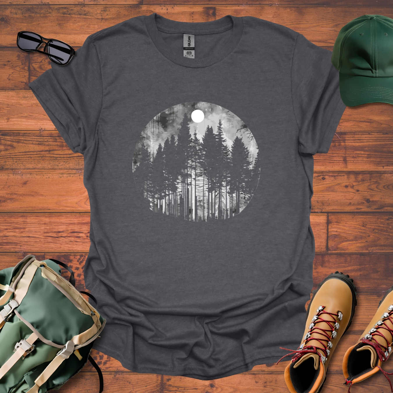 Trees Moon Round Tee - Unisex Softstyle T-Shirt