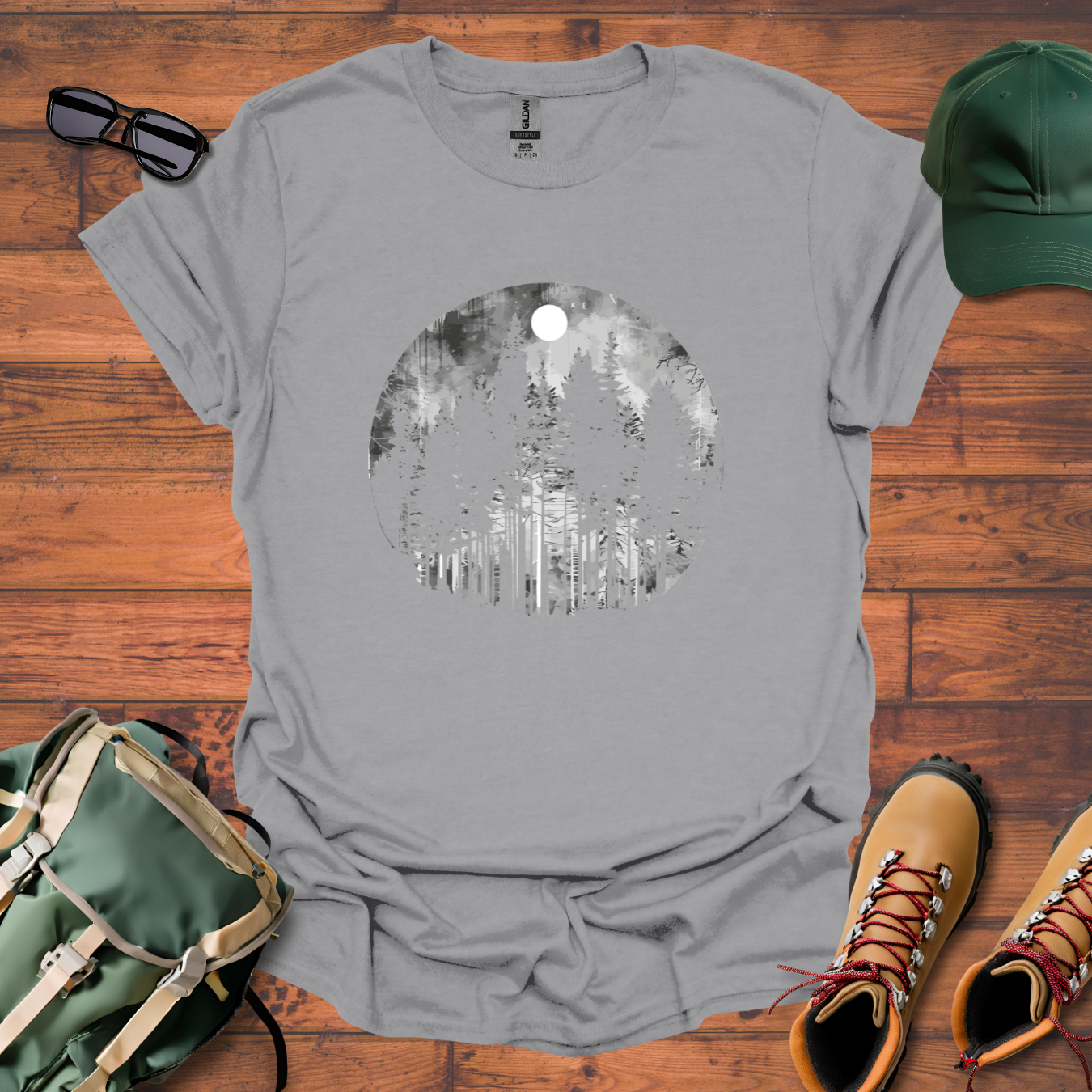 Trees Moon Round Tee - Unisex Softstyle T-Shirt