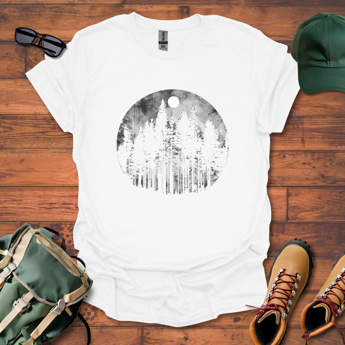 Trees Moon Round Tee - Unisex Softstyle T-Shirt