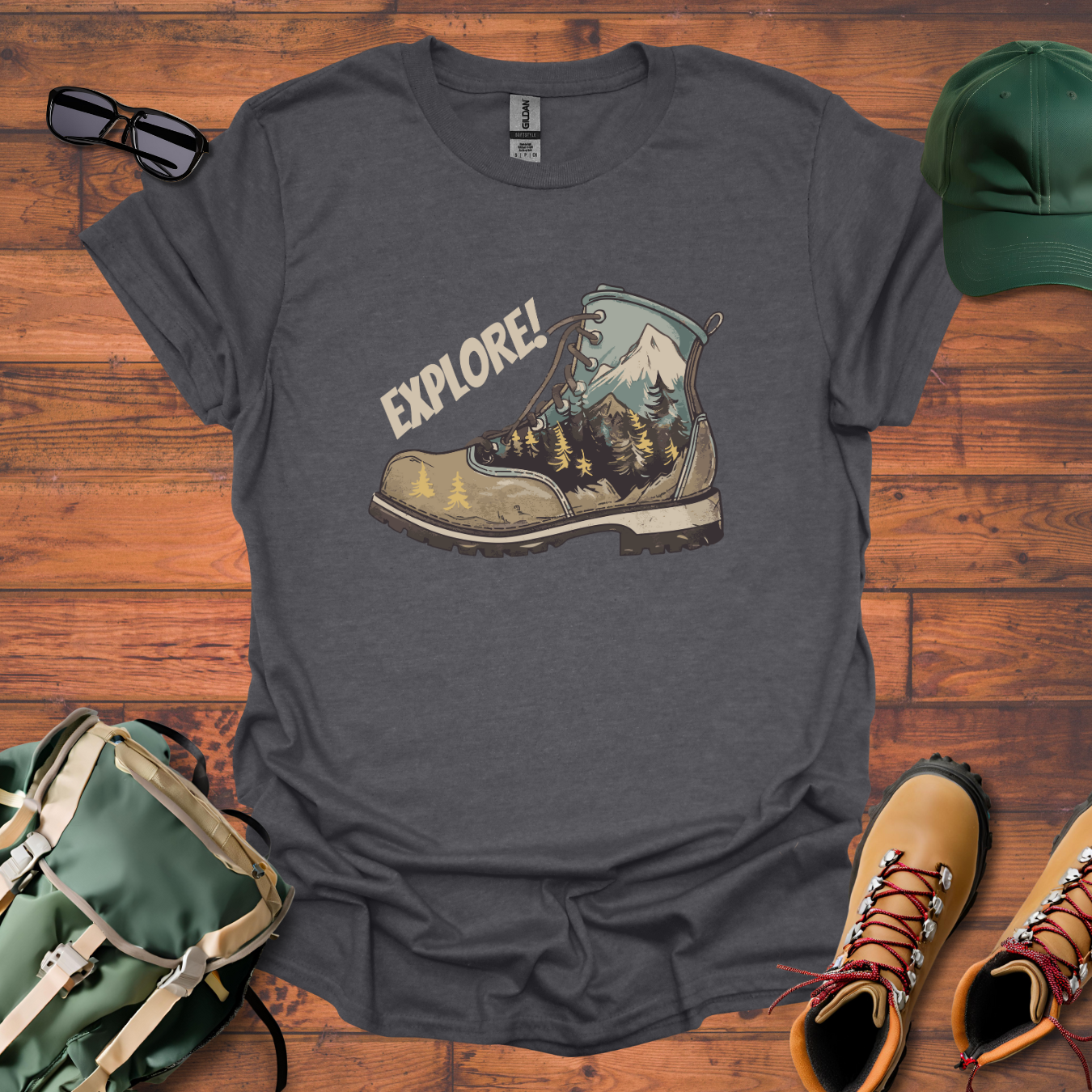 Boot Explore Brown Tee - Unisex Softstyle T-Shirt
