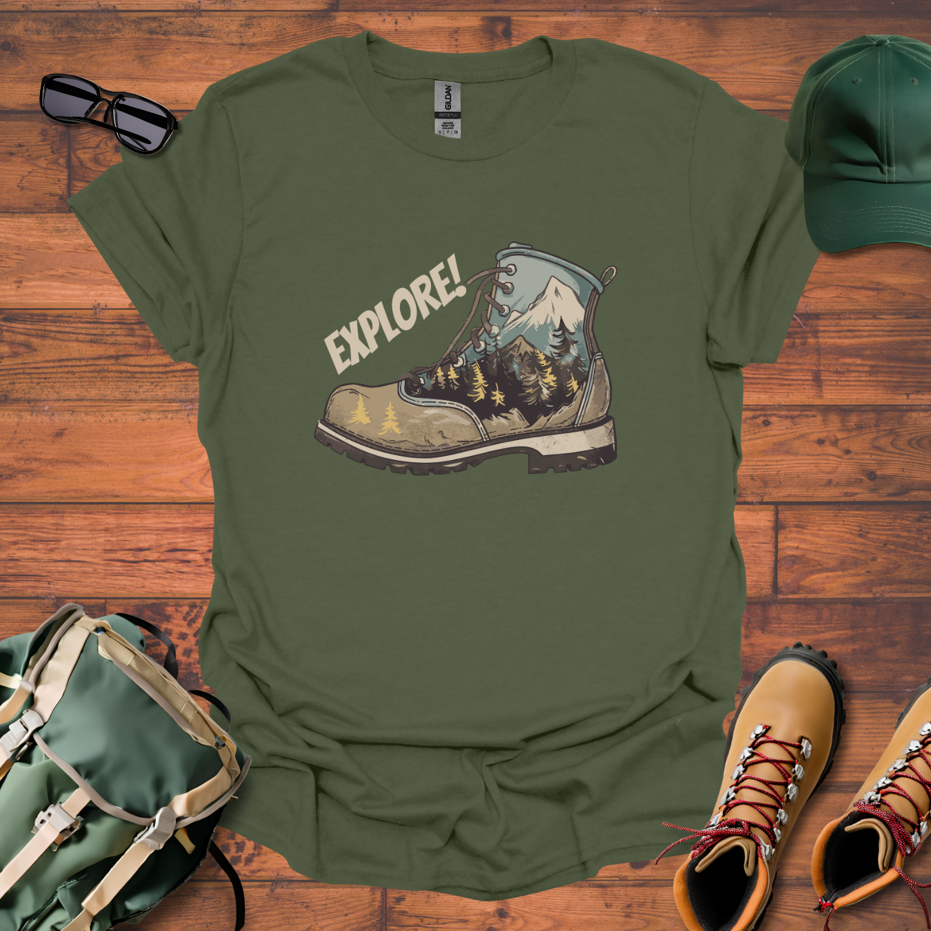 Boot Explore Brown Tee - Unisex Softstyle T-Shirt