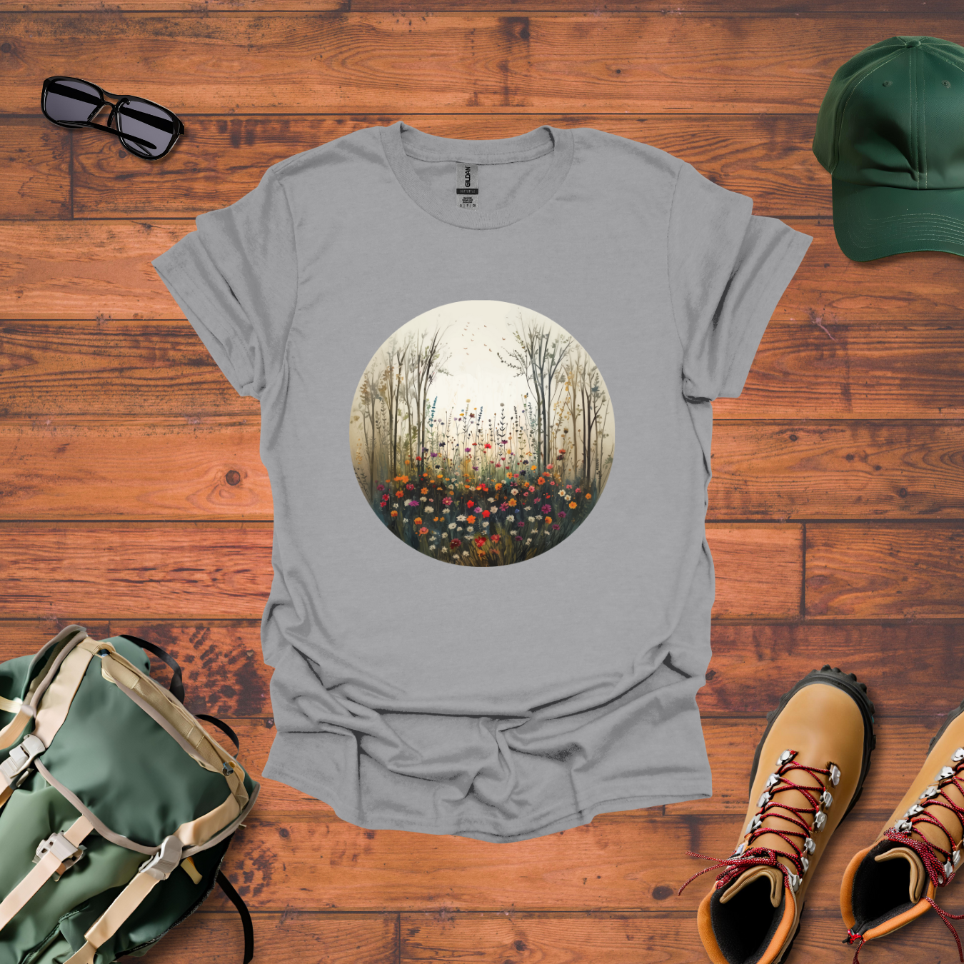 Woods Flowers Circle Tee - Unisex Softstyle T-Shirt