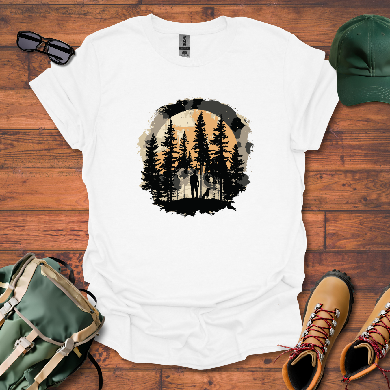 Man Dog Trees Tee - Unisex Softstyle T-Shirt