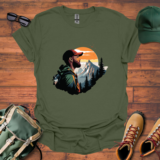 Hiker Man Mountains Tee - Unisex Softstyle T-Shirt