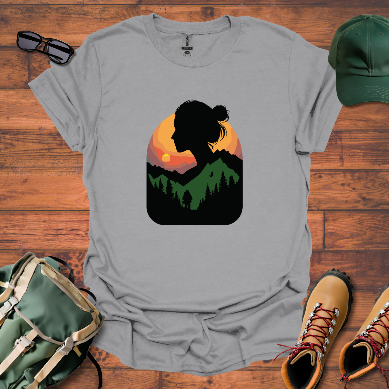 Hiker Woman Sun Tee - Unisex Softstyle T-Shirt