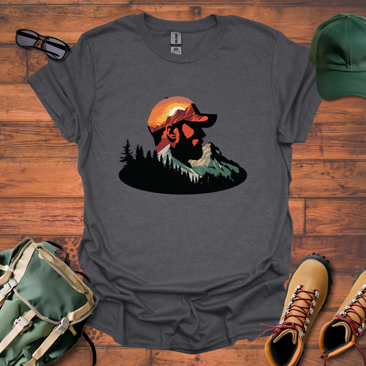 Hiker Man Trees Mountain Tee - Unisex Softstyle T-Shirt