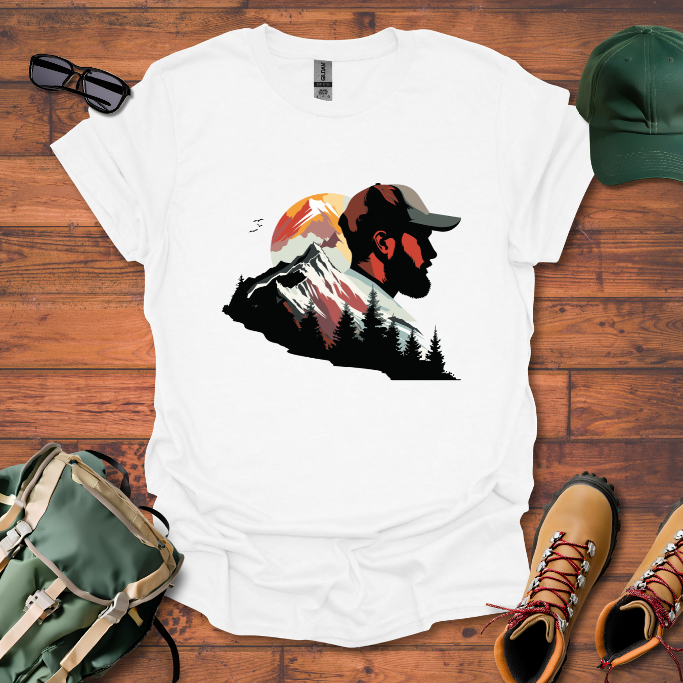 Hiker Man Mountains Sun Tee - Unisex Softstyle T-Shirt