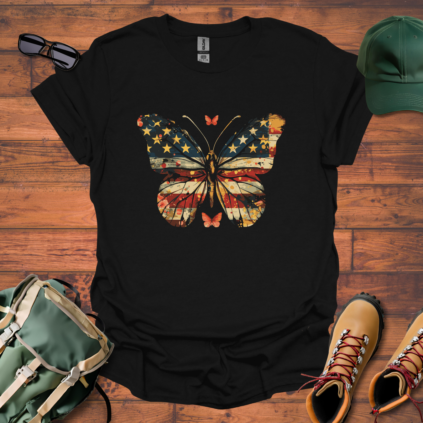 Butterfly American Flag Tee - Unisex Softstyle T-Shirt