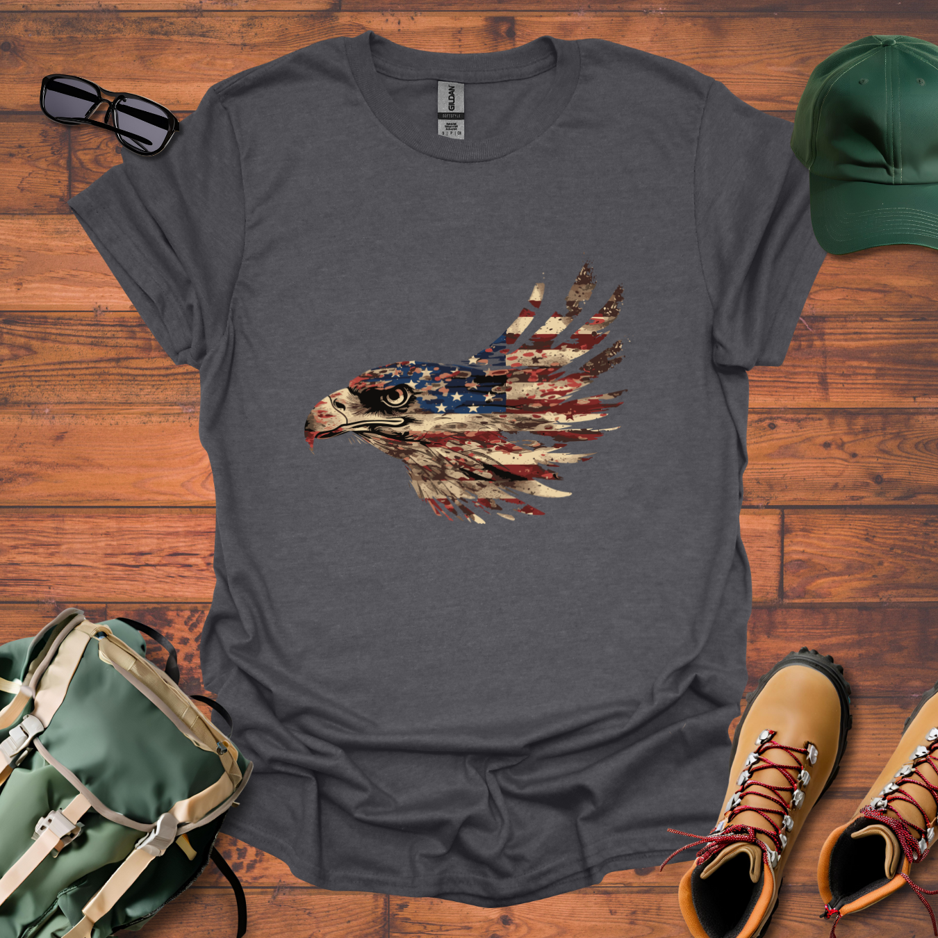Eagle Head American Flag Tee - Unisex Softstyle T-Shirt