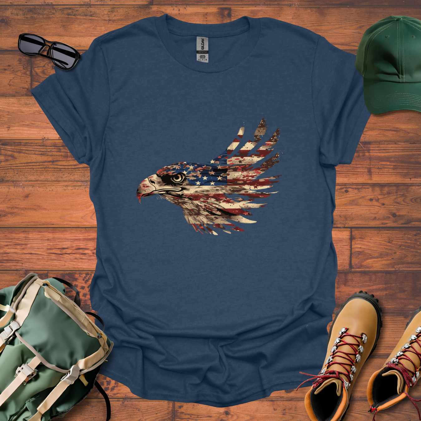 Eagle Head American Flag Tee - Unisex Softstyle T-Shirt