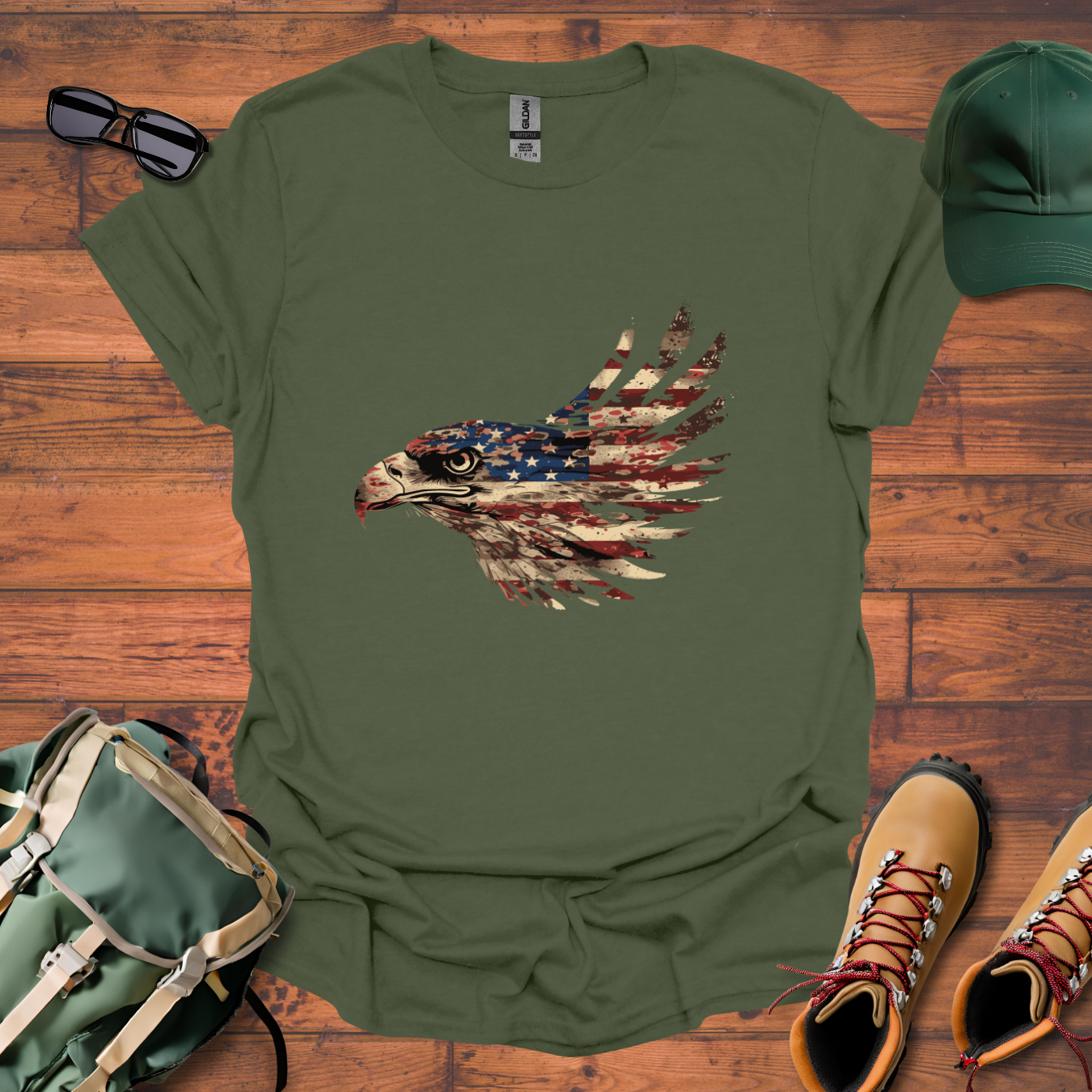 Eagle Head American Flag Tee - Unisex Softstyle T-Shirt