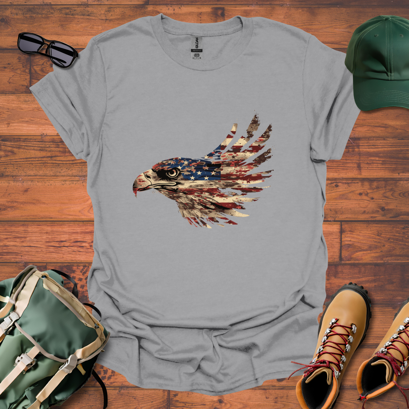 Eagle Head American Flag Tee - Unisex Softstyle T-Shirt