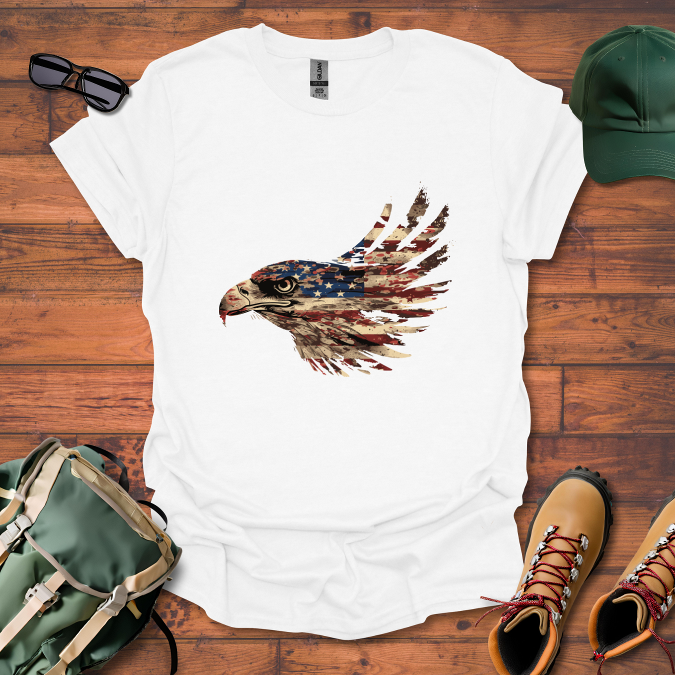 Eagle Head American Flag Tee - Unisex Softstyle T-Shirt