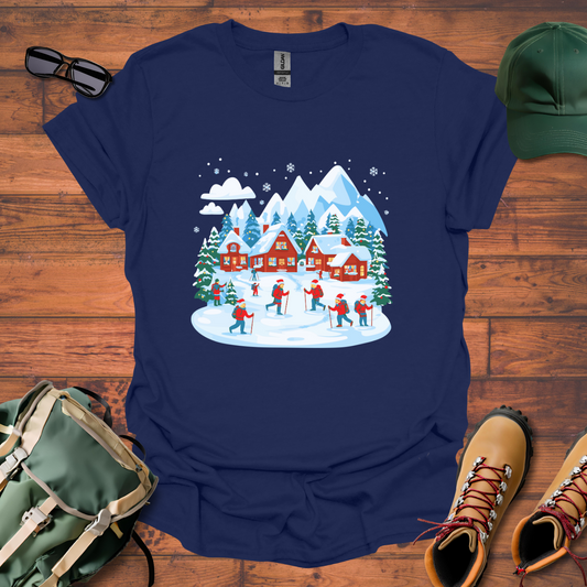 Christmas Village Skiing Tee - Unisex Softstyle T-Shirt