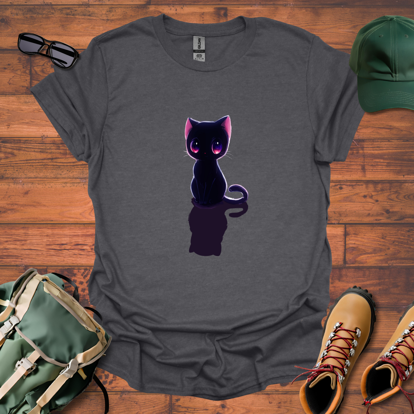 Cat Black Tee - Unisex Softstyle T-Shirt