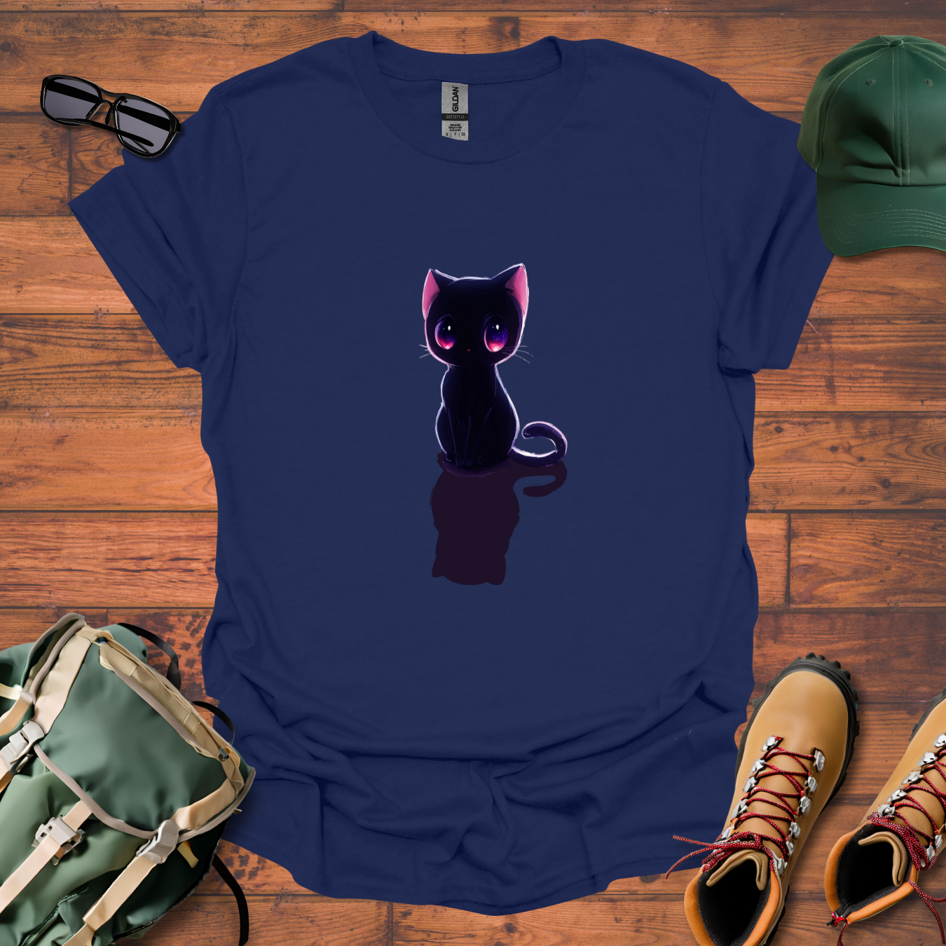 Cat Black Tee - Unisex Softstyle T-Shirt